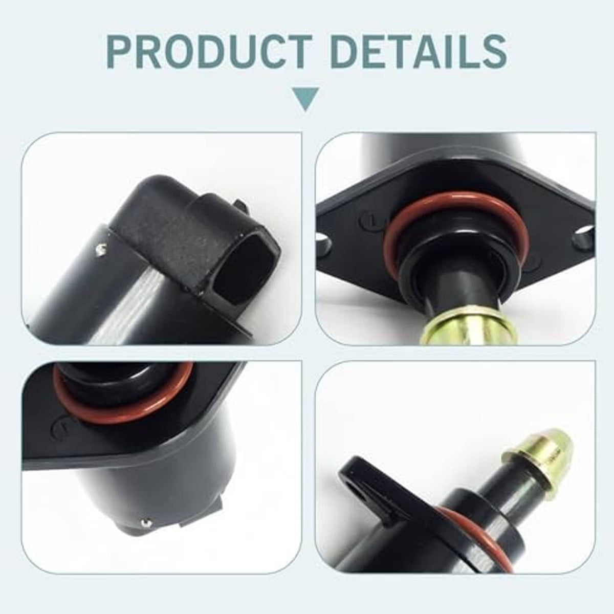 Idle speed control valve close-up: black housing, orange seal, brass inlet