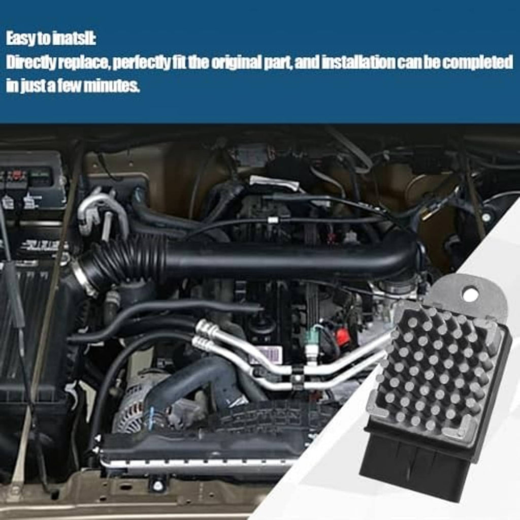 Engine cooling fan relay mounted in engine bay, black housing with metal pins