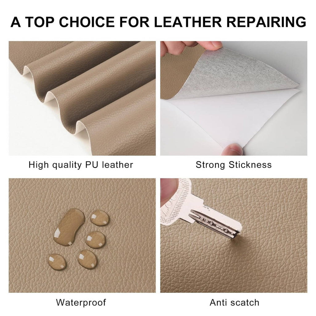 YAFLC PU leather repair patch texture close-up with cut pieces and backing