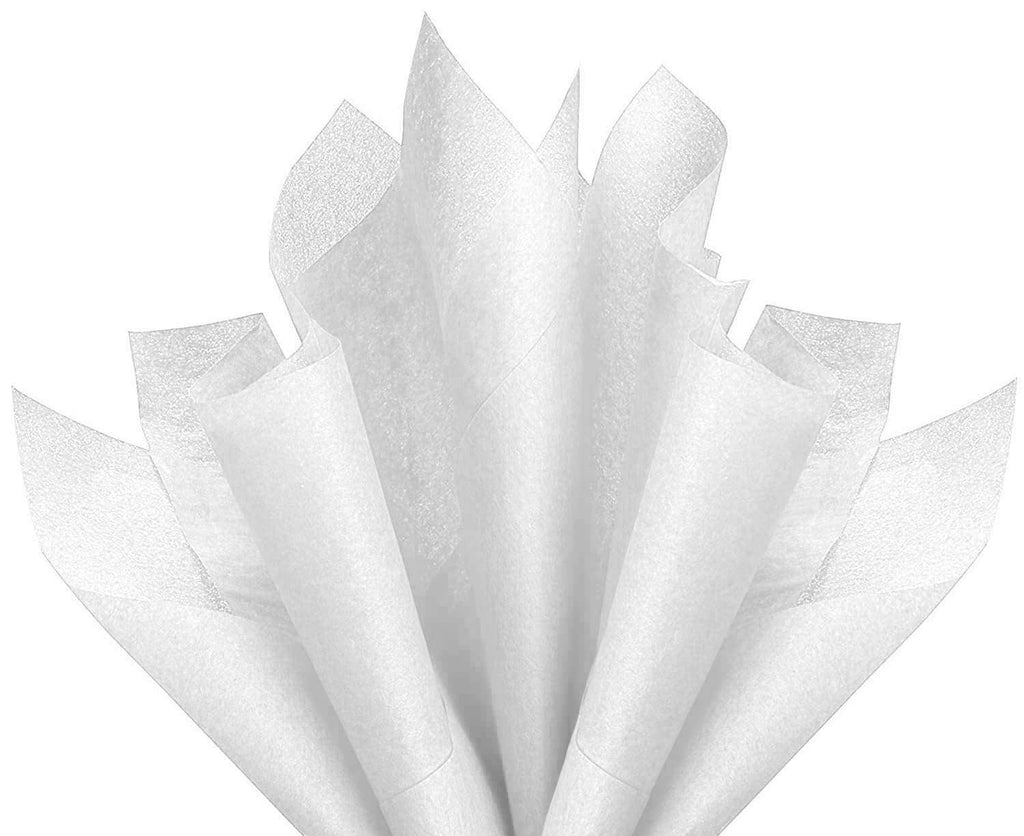 White tissue paper sheets fanned into a flower bouquet for party decoration