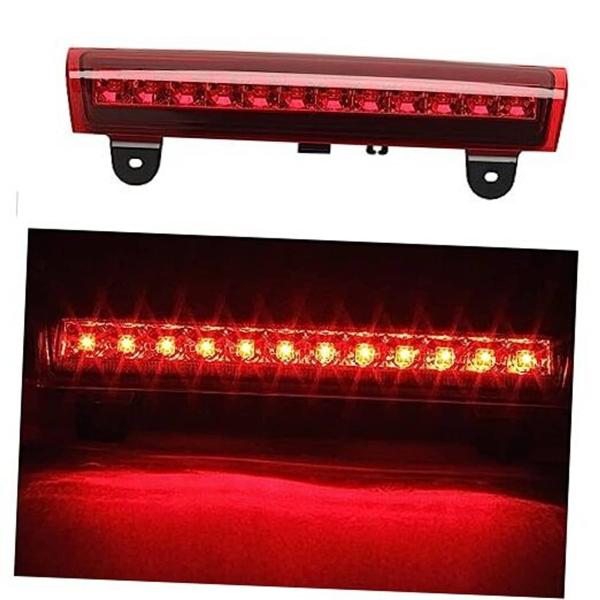 Red LED third brake light bar with clear lens and mounting brackets