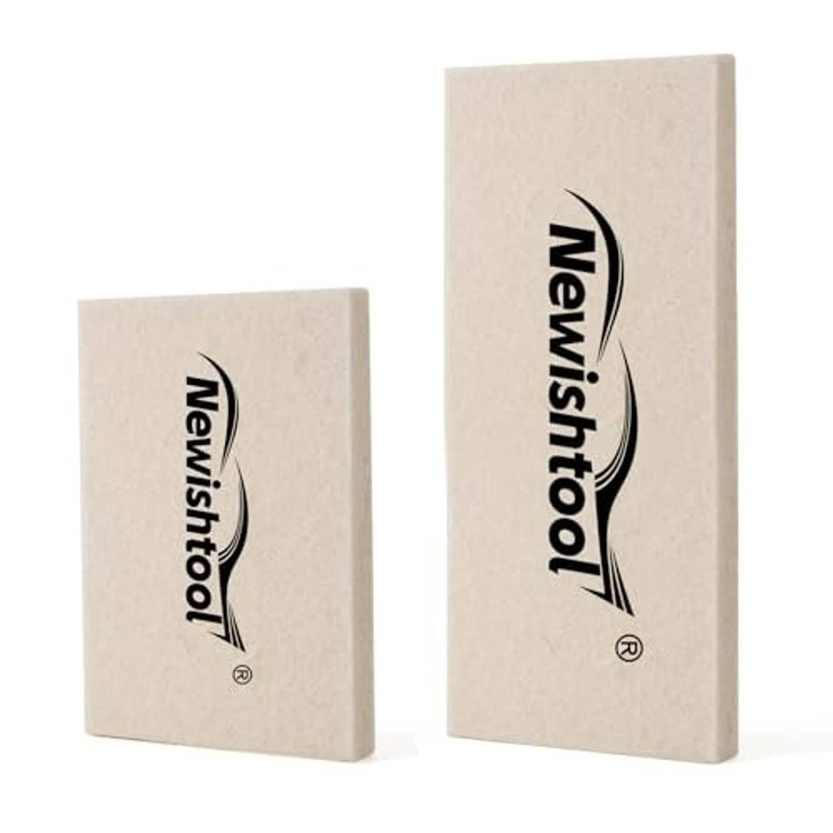 Wool felt squeegee pads, two rectangular beige blocks with Newishtool logo