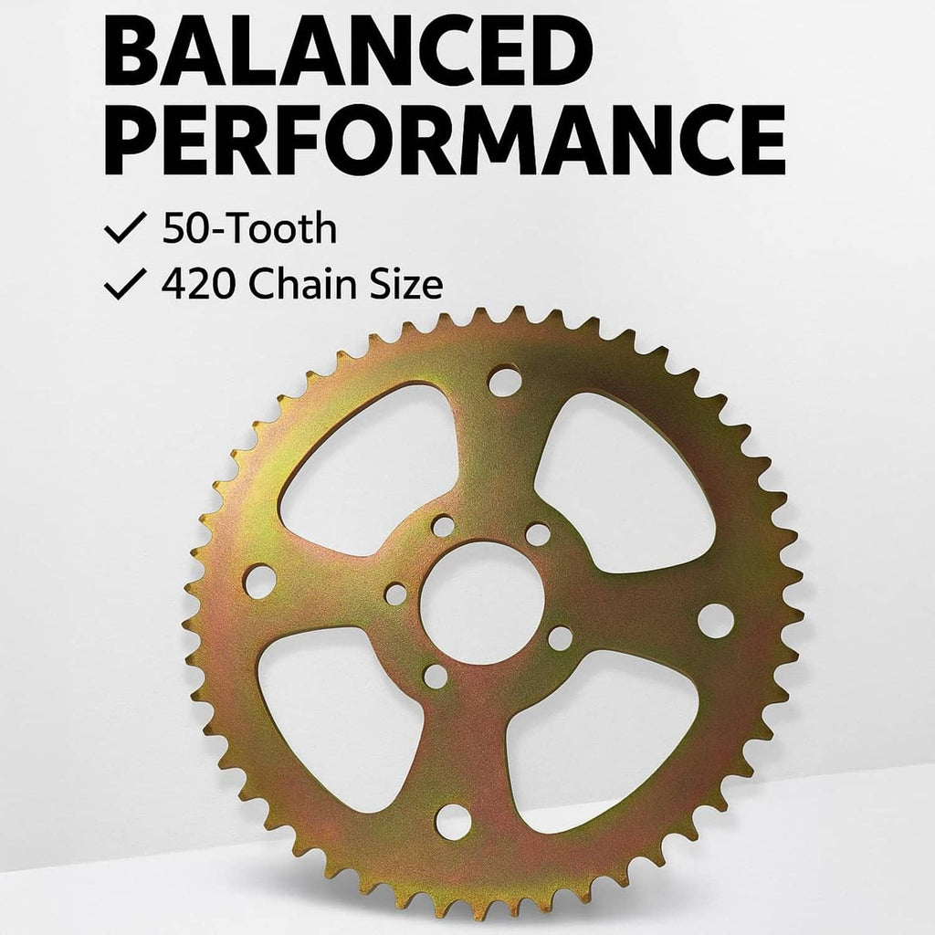 Balanced performance 420 chain sprocket, 50-tooth zinc-plated steel gear