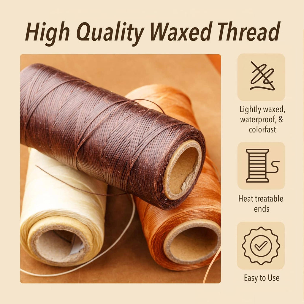 Brown waxed thread spool with heat-sealed ends and multiple wound layers