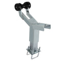 Adjustable boat trailer winch stand with black roller, short-nose mount, galvanized steel frame