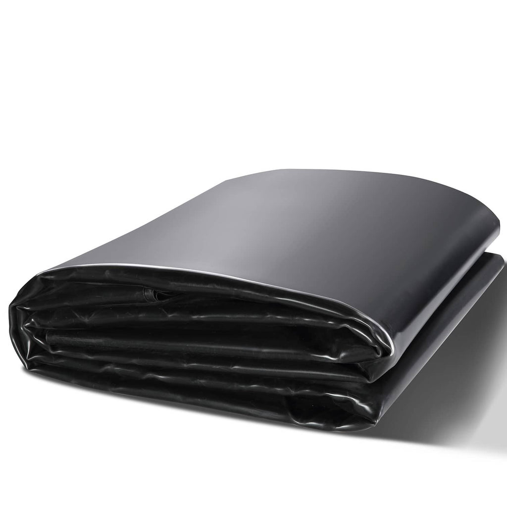 Black EPDM pond liner sheet bundle, neatly folded and ready to cut for installation