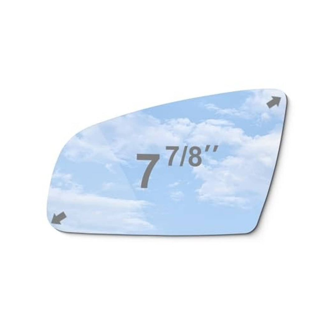 Left-side mirror glass, rounded rectangular, 7 7/8 in size marker on it.