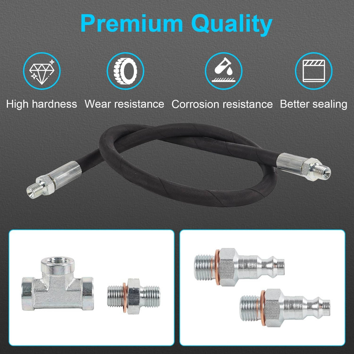 High pressure IPR air test tool hose with metal ends and pink sealing ring