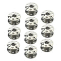 Silver metal sewing machine bobbins, 20-pack, round reels with center thread hole