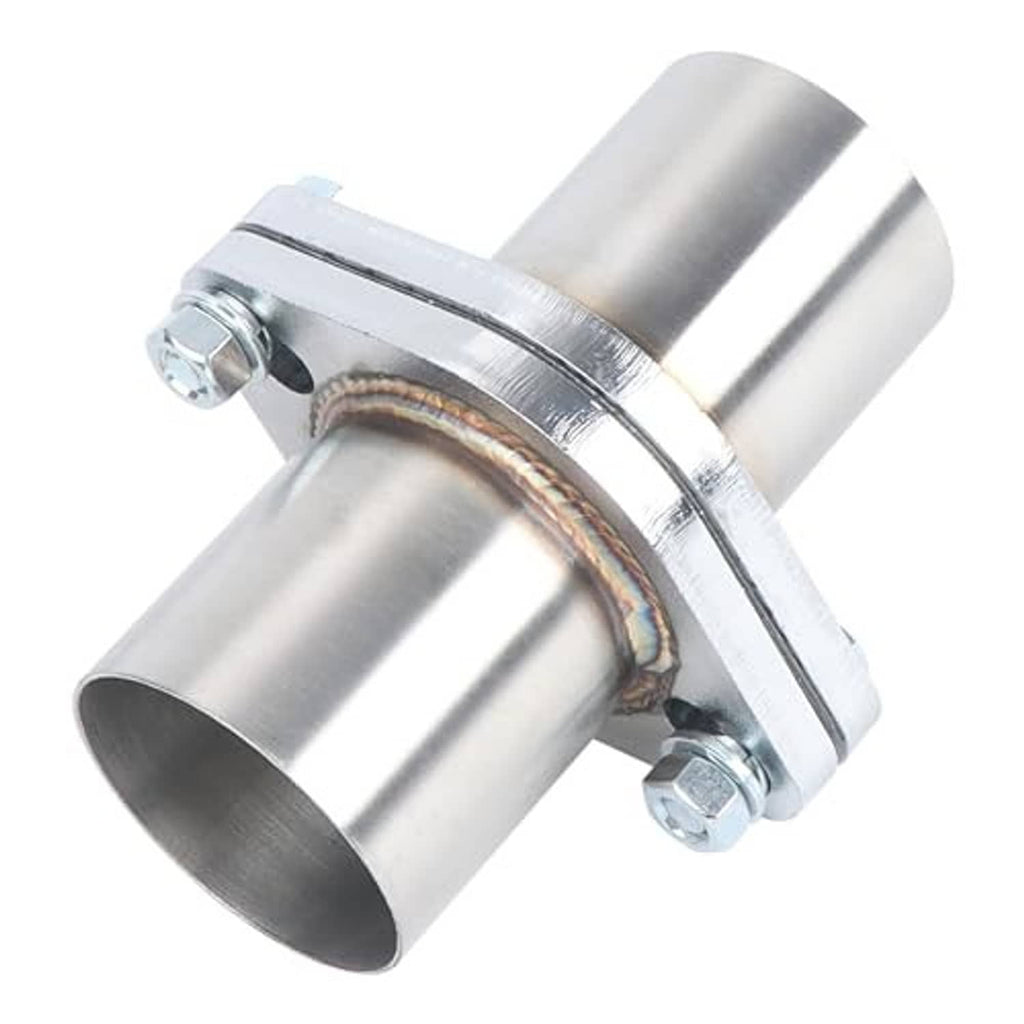 Stainless steel exhaust flange repair clamp kit with gasket ring and bolt hardware.