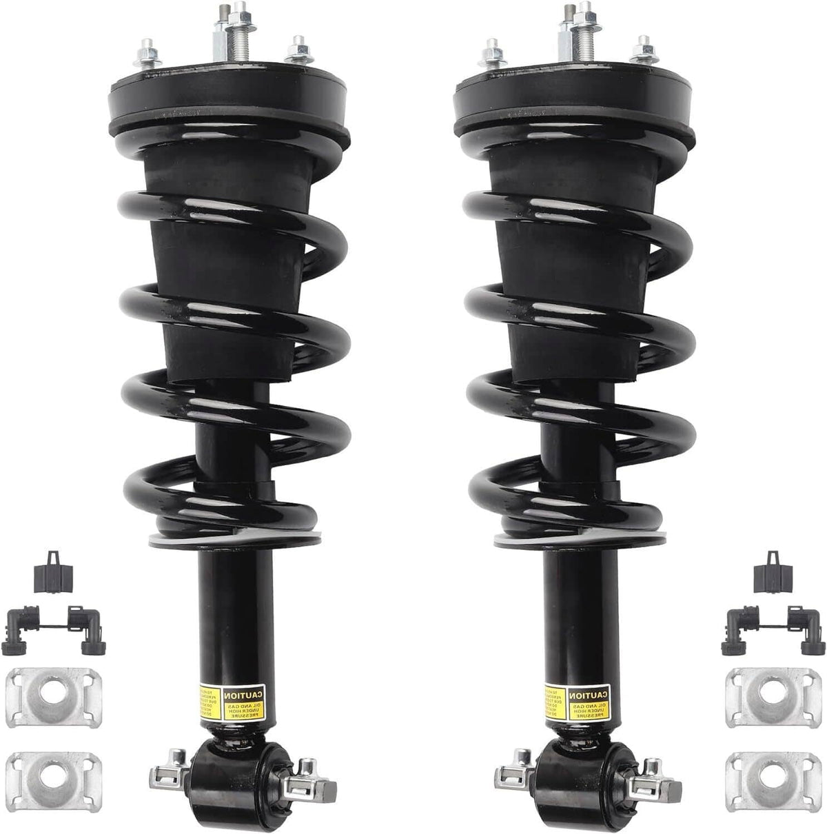 Front shock strut pair with black coil springs and top mounting hardware, MagneRide compatible