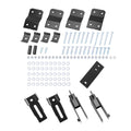 Black steel lift bracket kit pieces with bolts, washers, and pins for golf cart