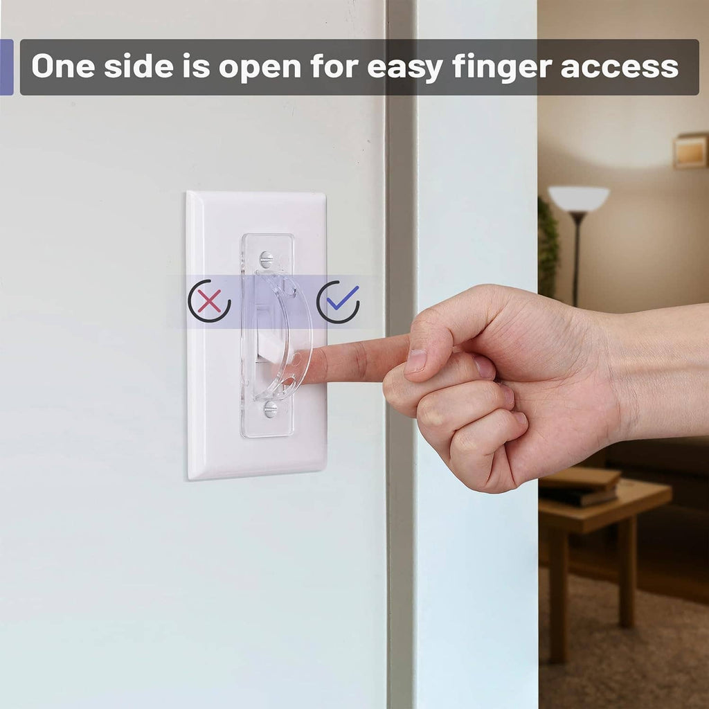 Clear toggle switch guard cover with open side for easy finger access, hand adjusting