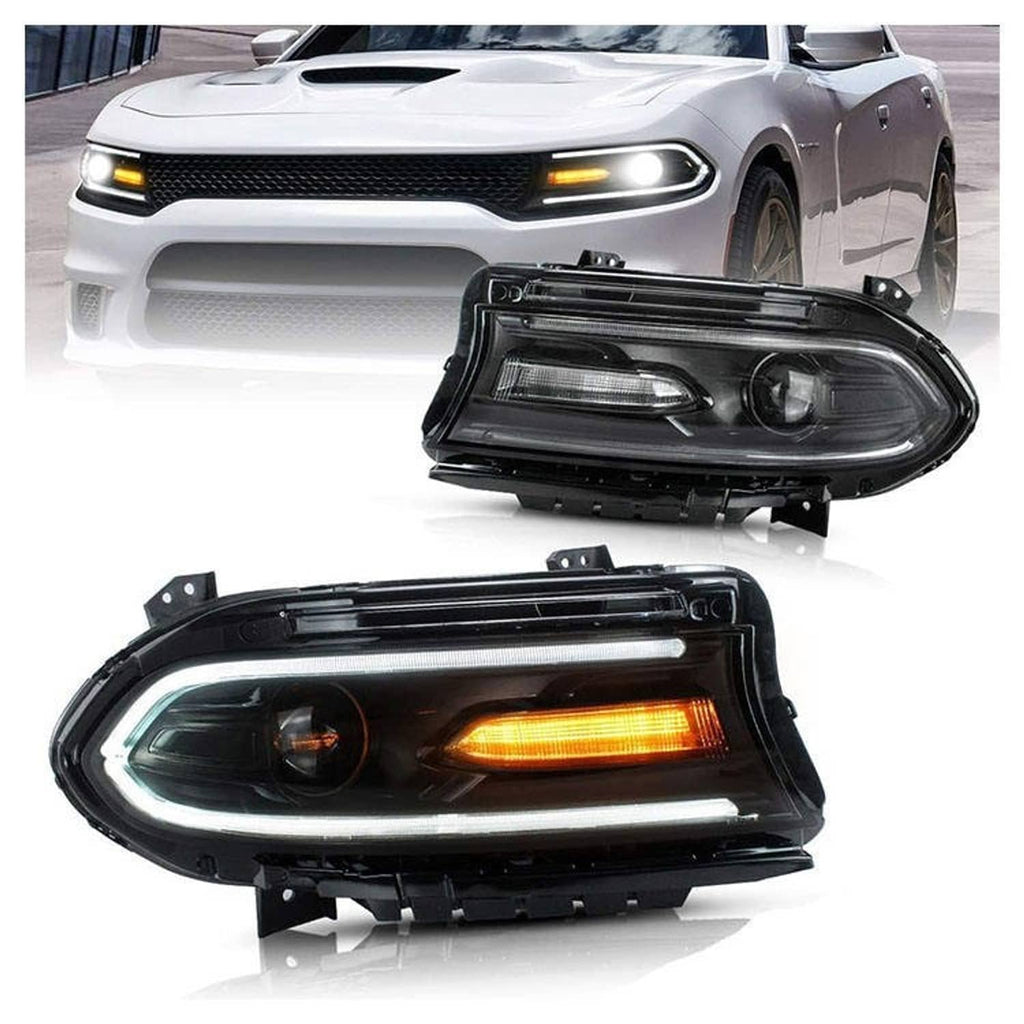 RGB LED projector headlight housing set with white LED halo and amber turn light