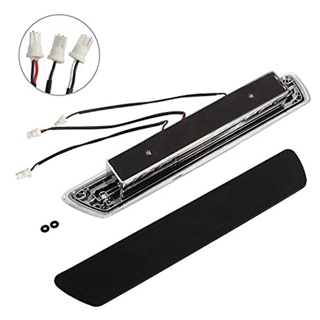 LED 3rd brake light with wiring harness, chrome bezel and clear lens under black cover