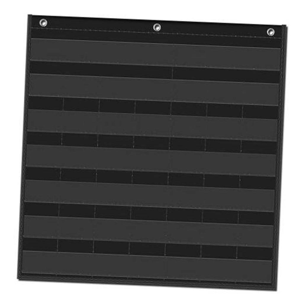 Black pocket calendar chart with empty rows of card pockets
