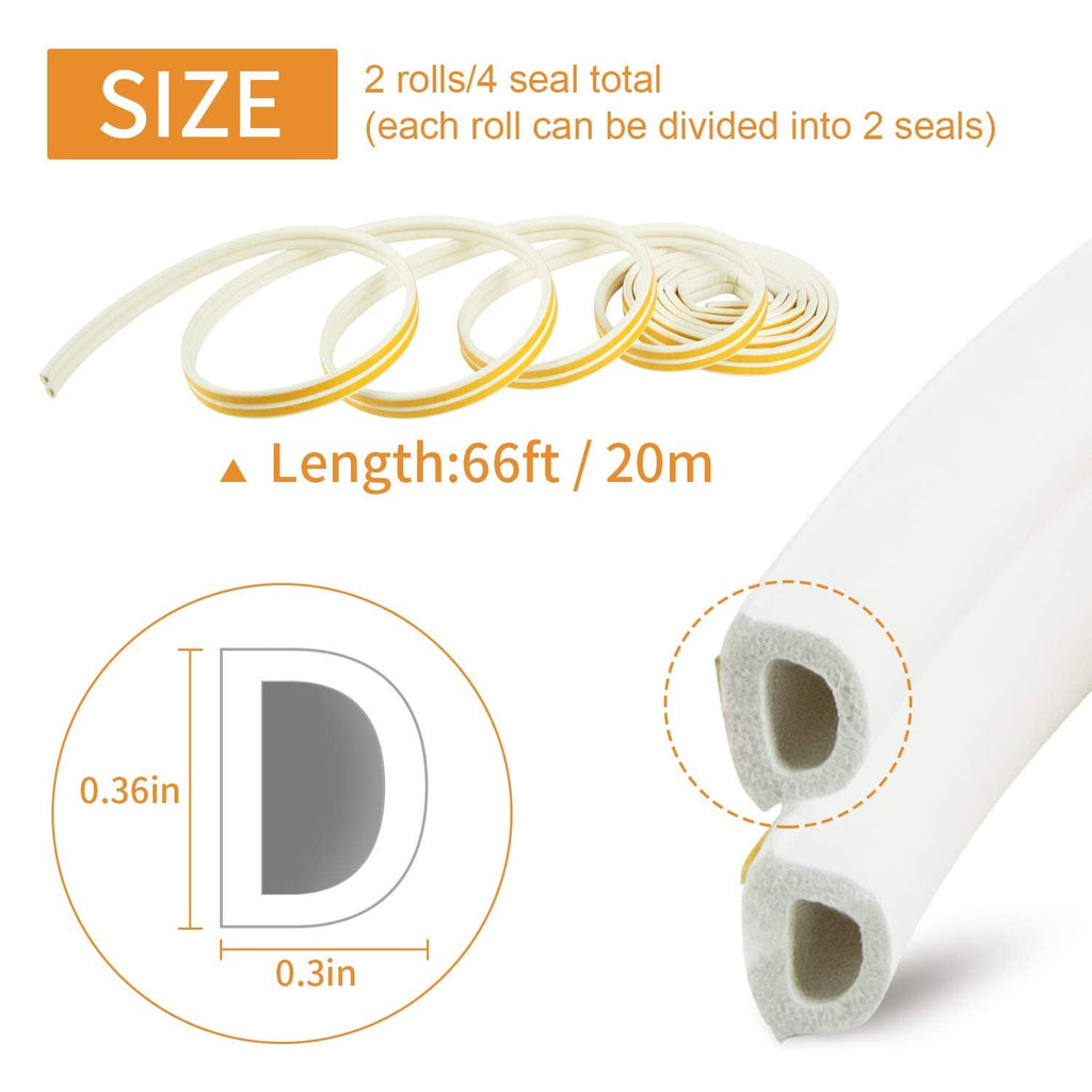 Weather stripping seal strip roll, 66 ft (20 m) foam with yellow stripe