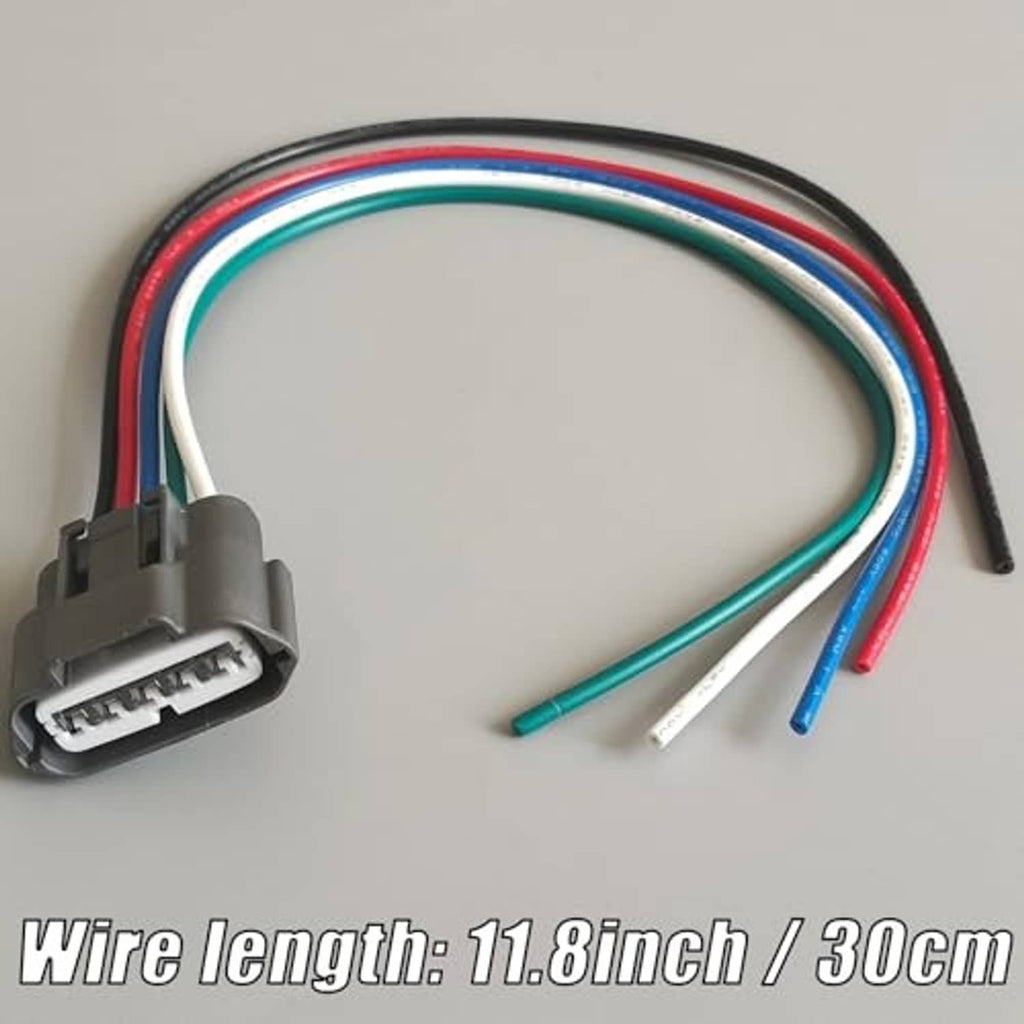 Fuel pump harness pigtail with gray connector and multicolored wire bundle