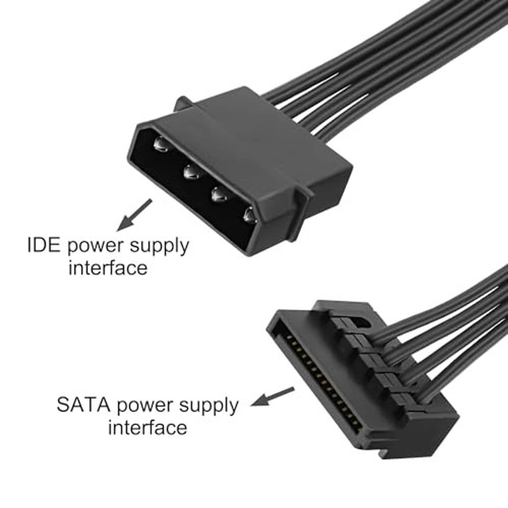 IDE 4-pin power connector and SATA 15-pin power connector on splitter cable