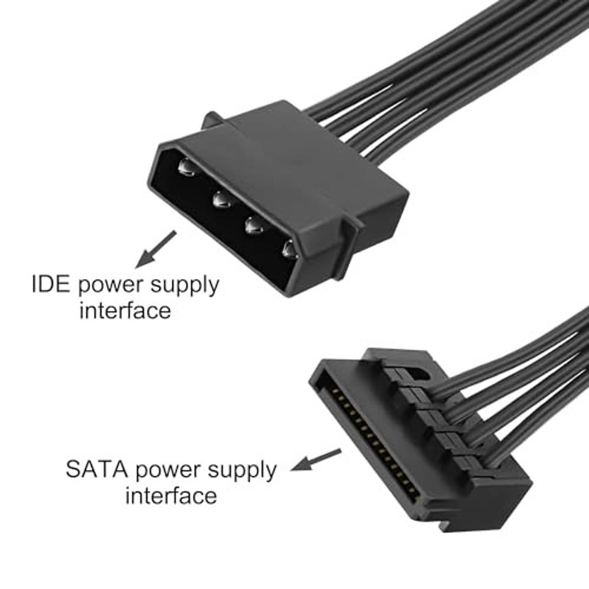 IDE 4-pin power connector and SATA 15-pin power connector on splitter cable