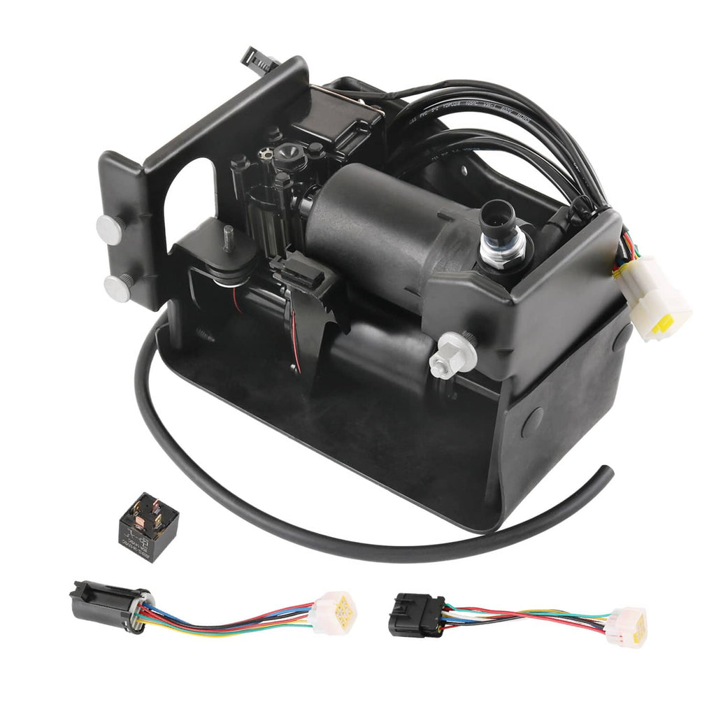 Air compressor unit with wiring harness and connectors, black plastic housing