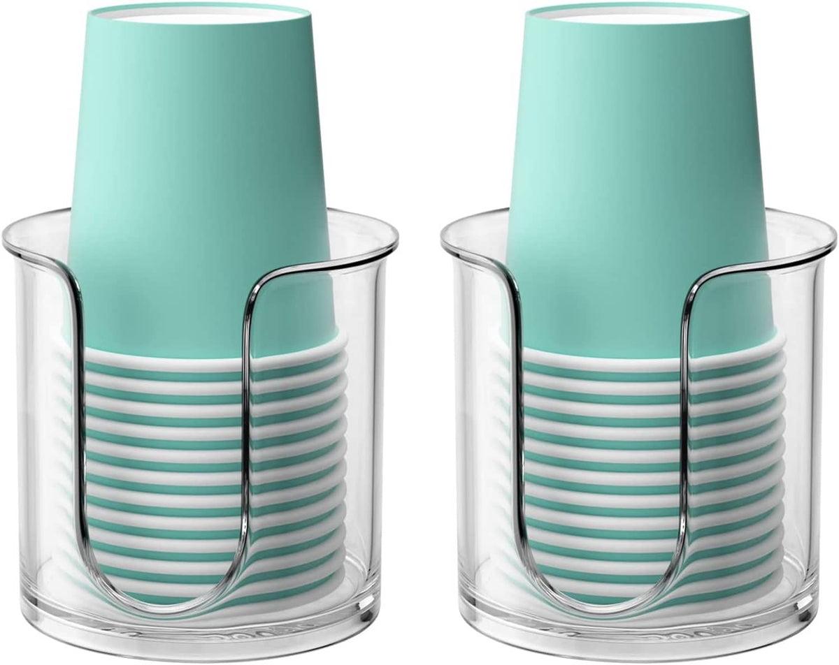 Compact mint-and-clear cup dispenser with U-shaped metal handle for disposable cups