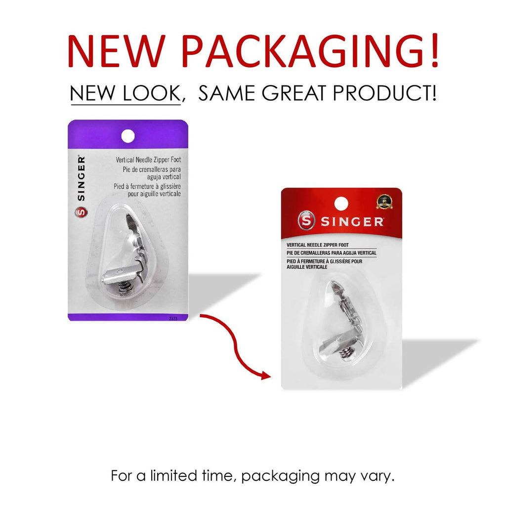 Singer vertical needle zipper foot accessory in clear blister, new packaging