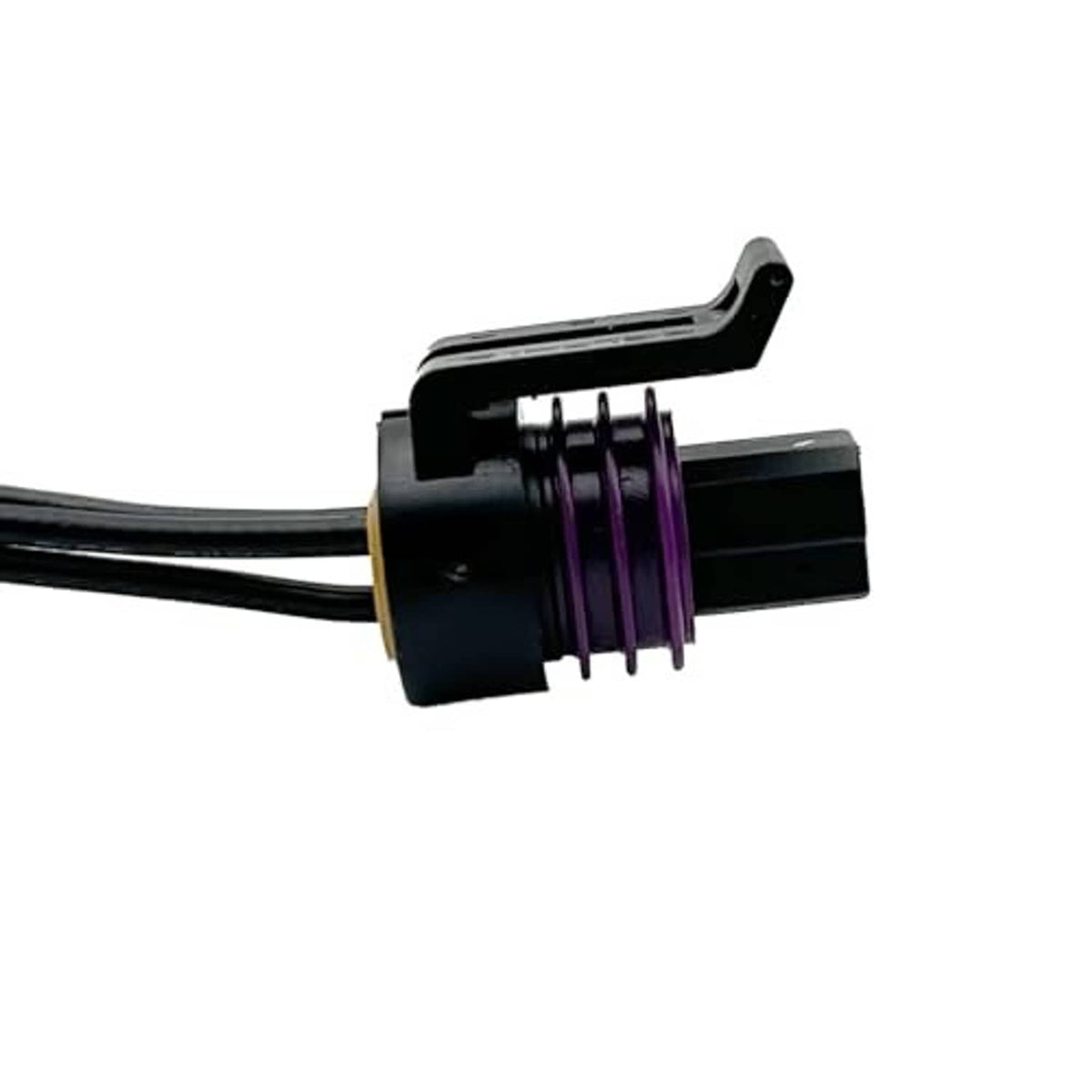 Throttle position sensor pigtail wiring connector with purple pins and black cable end