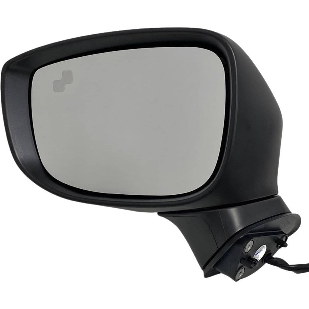 Left driver-side mirror with black bezel, reflector lens, and mounting hardware