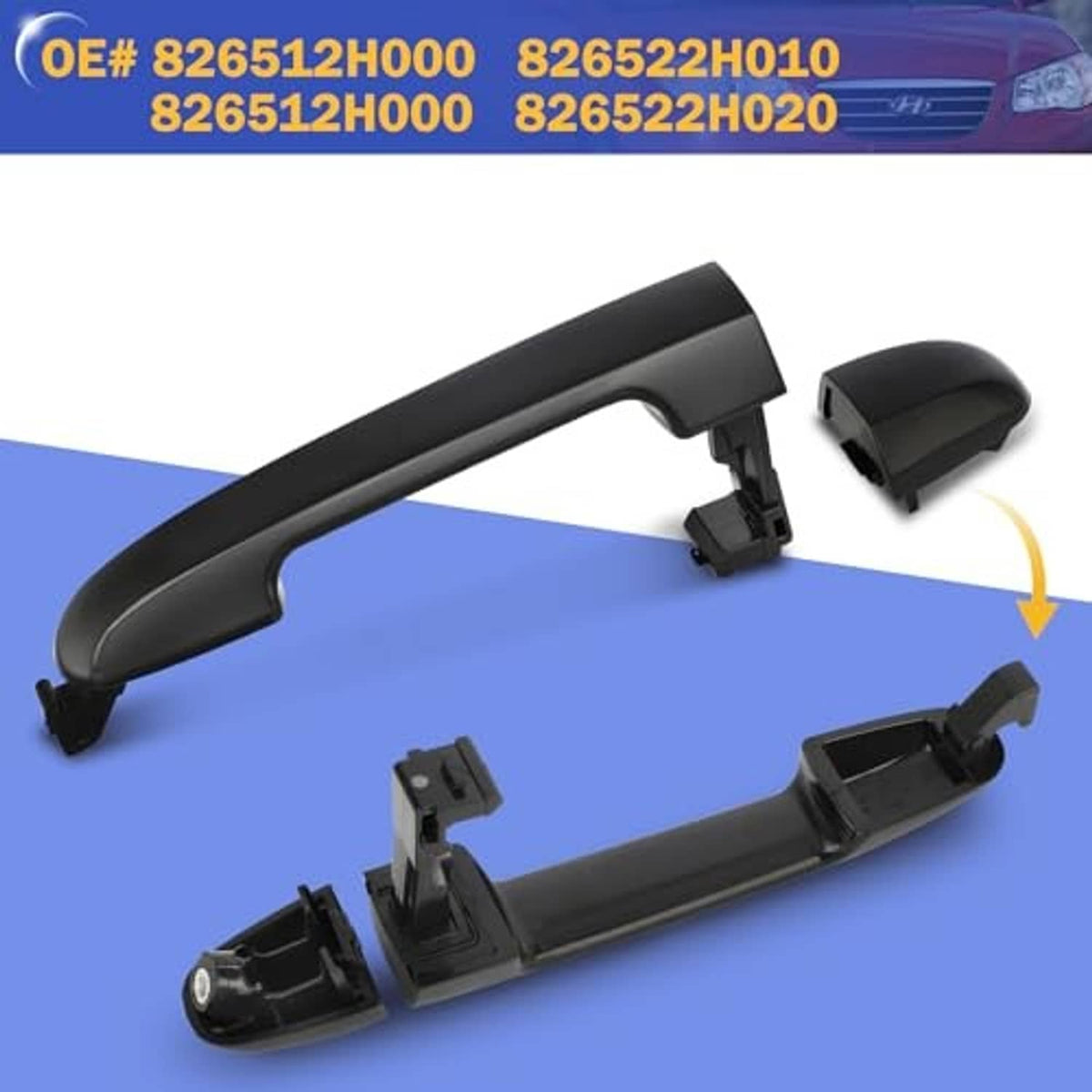 Black exterior door handle assembly with protective cover and mounting base