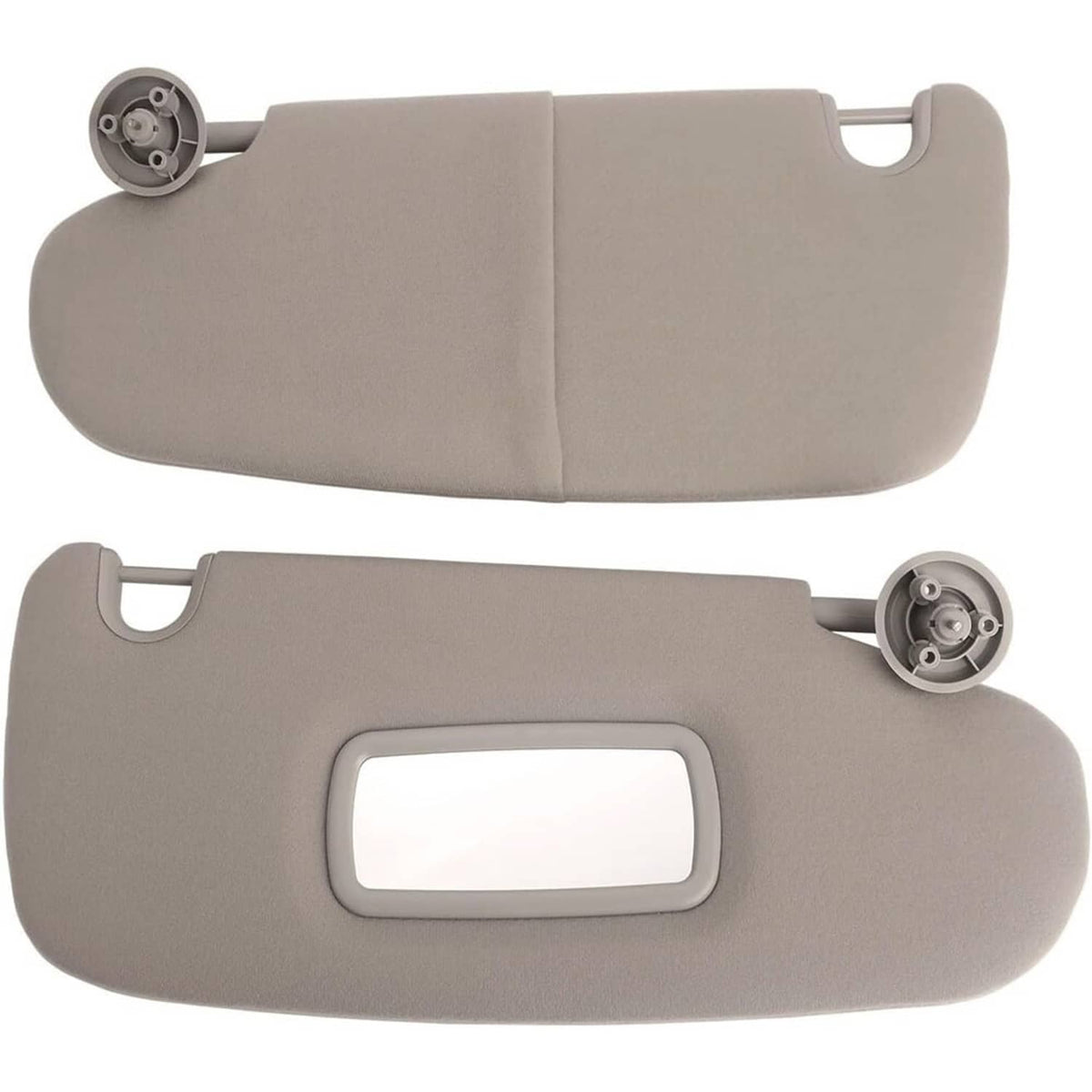 Beige sun visor pair with top roller mounts and rectangular cutout