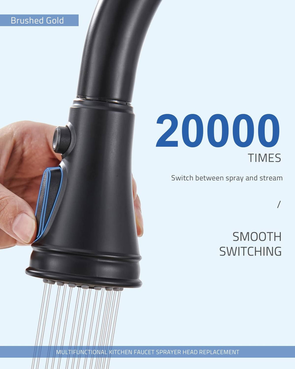 Matte black kitchen faucet sprayer body with smooth switching between spray and stream