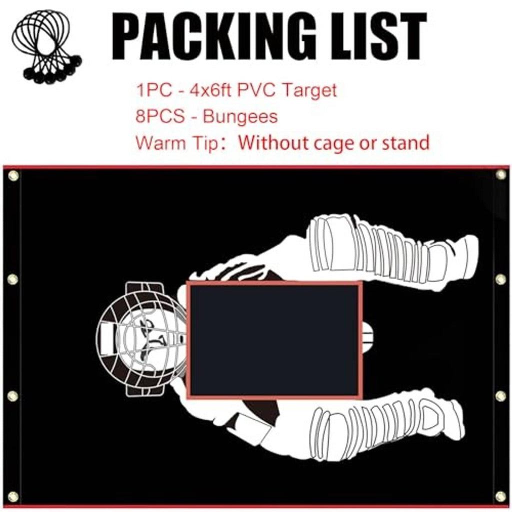 Batting target board with strike zone graphic, black PVC with red-edged frame