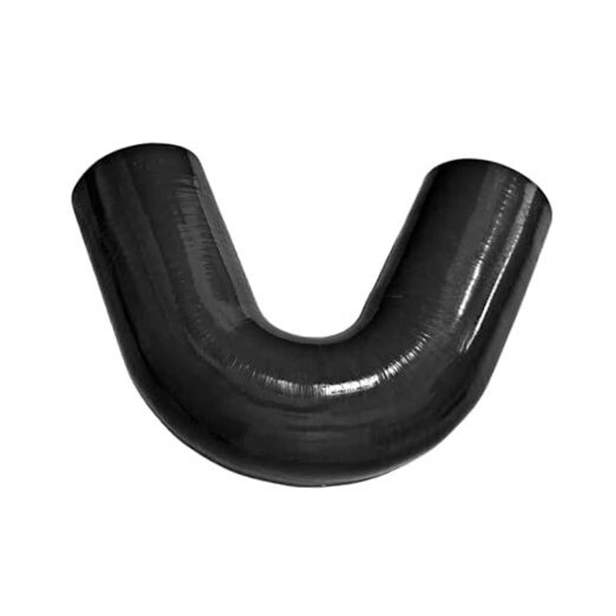 Black 135-degree silicone coupler elbow, curved U-bend with smooth flexible hose ends