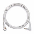 Coiled white grounding cord with two-prong plug and ring electrode end