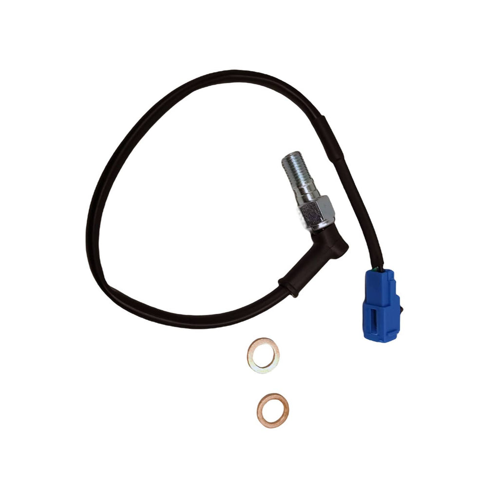 Brake stop switch sensor cable with blue plug, metal threaded sensor, two copper washers
