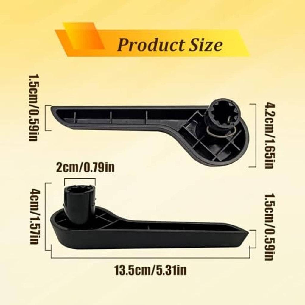 Black seat recliner handle, size reference with length and width shown