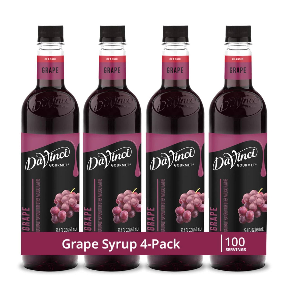 DaVinci Gourmet grape syrup 4-pack bottles, classic grape flavor