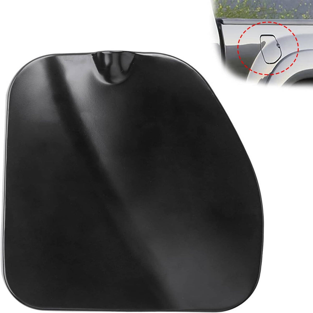 Black fuel gas door cover with molded hinge feature