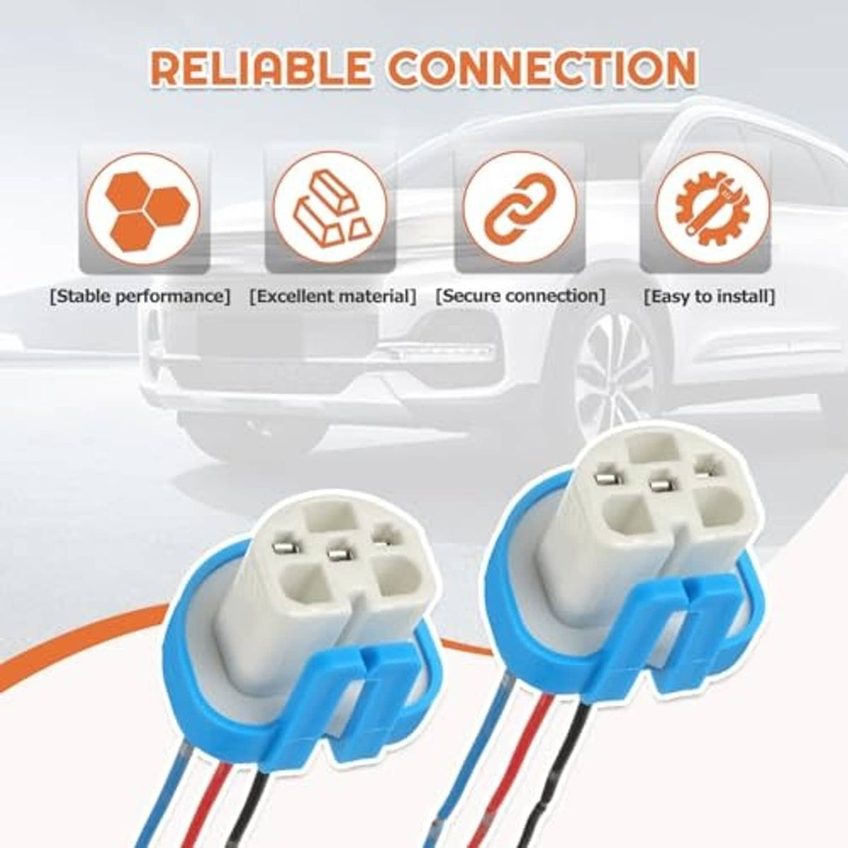 Pair of headlight wiring harness plugs with blue housings and secure 3-pin connectors