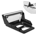 Black transom trolling motor mount bracket with slotted base and mounting holes