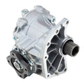 Silver transfer case assembly with output gear shaft and mounting flanges