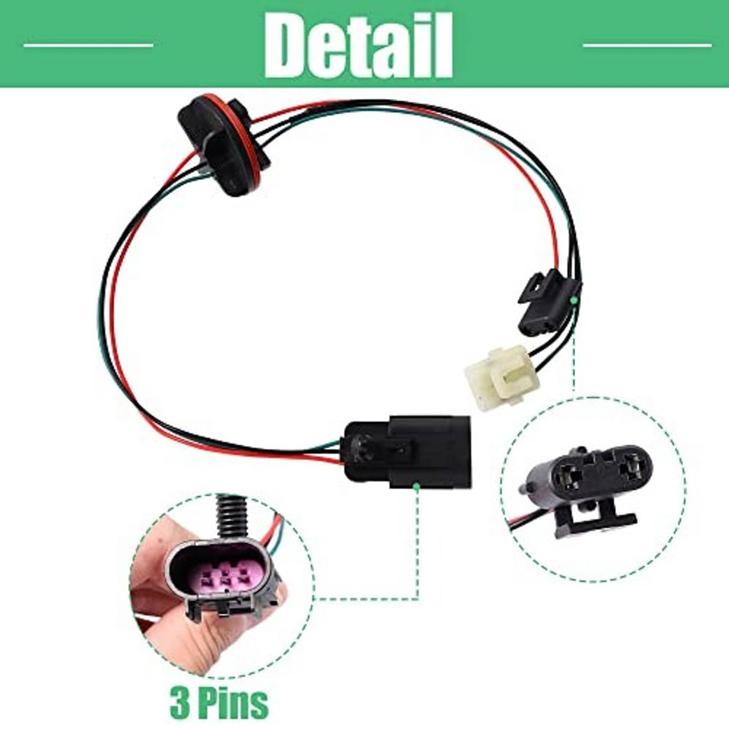 3-pin headlight wiring harness with bulb socket, black module, and white connector