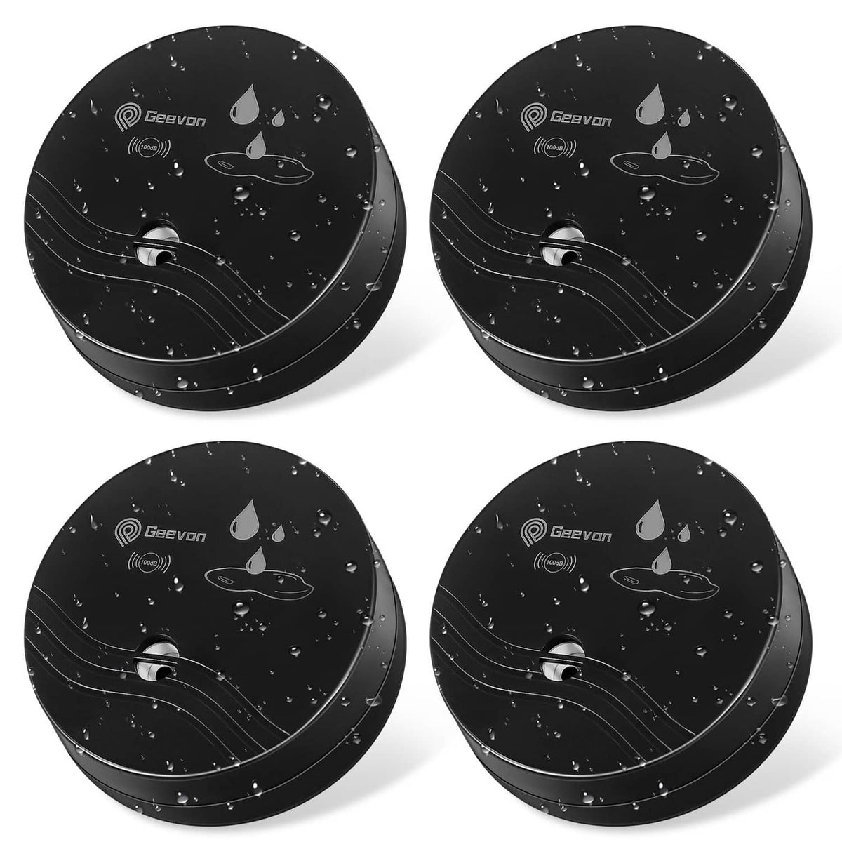 Geevon black round water leak detector alarm, 4-pack