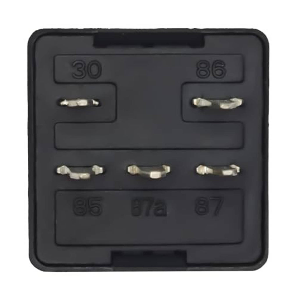 Black relay base with labeled terminal contacts 30, 86, 87a, 85, and 87