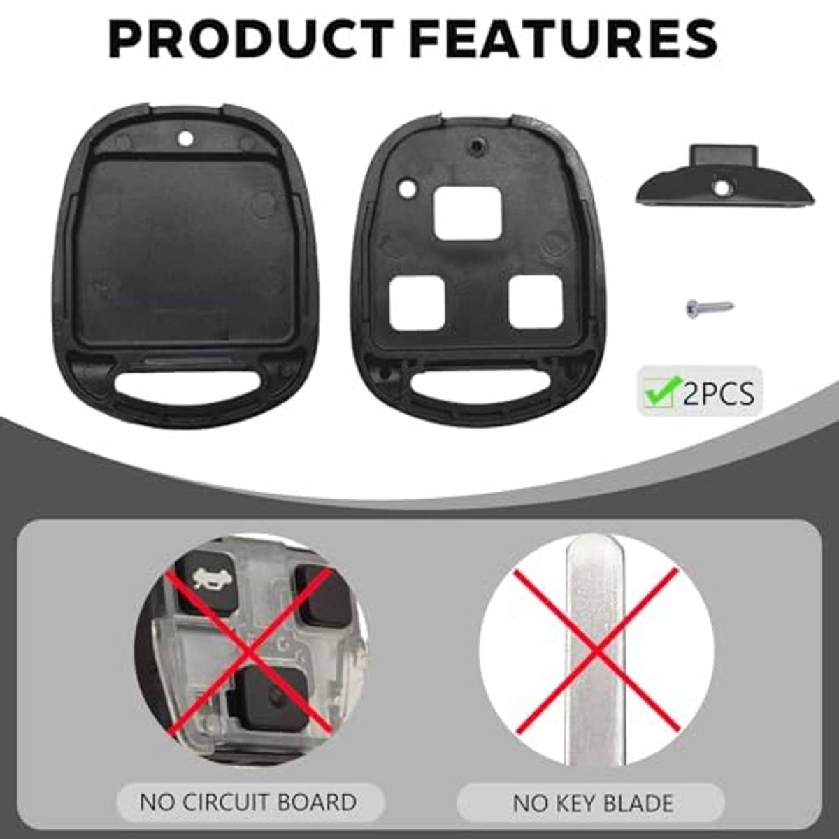 Black key fob replacement shells set, showing interior openings and button area
