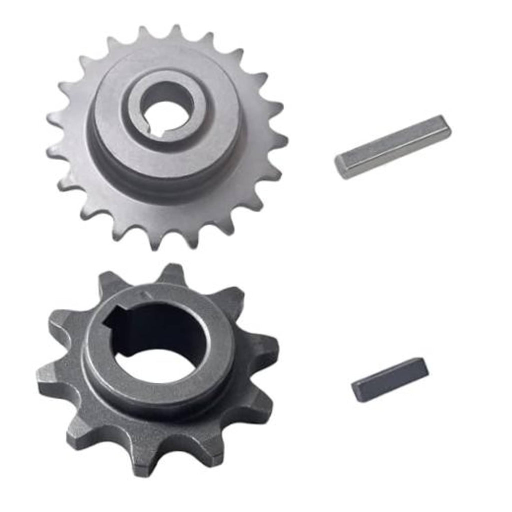 Steel chain sprocket pair with two flat keys, gray and dark gray finish