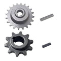 Steel chain sprocket pair with two flat keys, gray and dark gray finish