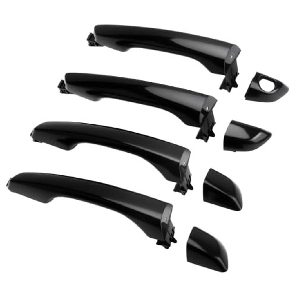 Set of four black exterior door handles with separate cap and clip pieces