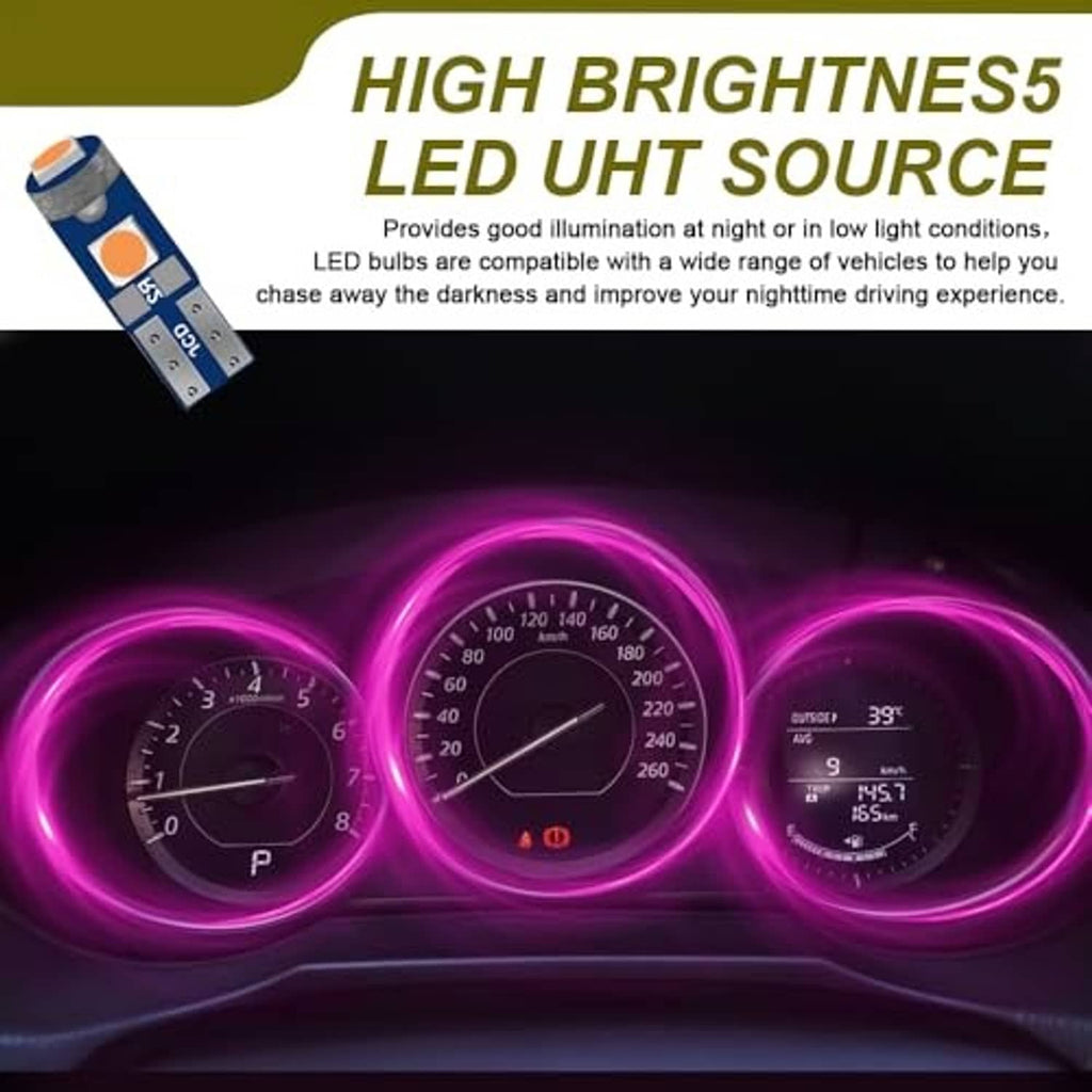 T5 LED dashboard lighting with bright pink/purple glow around instrument gauges